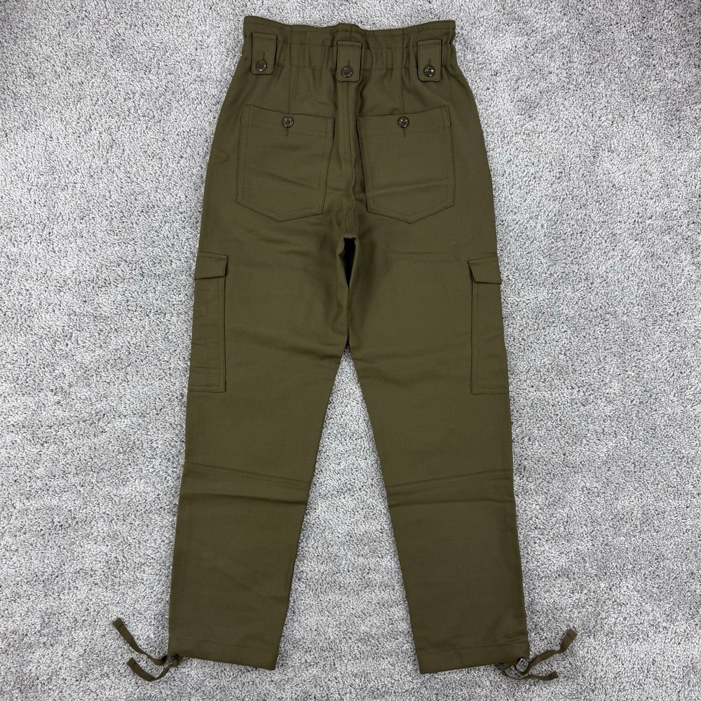 Banana Republic Lido Pants Women's 0 Olive Green 100% Wool Cargo Paperbag Waist